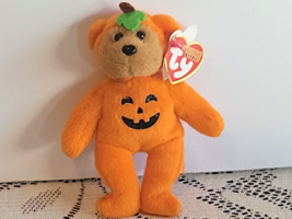 Vtg 2008 Ty Halloweenie Beanies TREATSIES Plush Halloween Mini Pumpkin Bear 5&quot; - £10.27 GBP