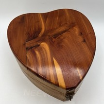 Vtg Giant Handmade Heart Shaped Wood Jewelry Box Mirror 10&quot; Hinged Latch Lined - £21.59 GBP