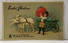 Easter Gladness Boy with Lambs Pulling Cart Gel Coated Postcard G1 - £5.47 GBP