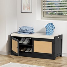 The Anmytek Rattan Shoe Bench Is A Black Storage Bench For The Entryway ... - $191.95