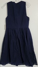 Maison Jules Navy/Blue Eyelet Fit &amp; Flare Dress Elastic Sleeveless Button Size M - £24.09 GBP