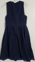 Maison Jules Navy/Blue Eyelet Fit &amp; Flare Dress Elastic Sleeveless Button Size M - £22.42 GBP