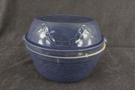 Vintage Kitchen Primitive Blue Crock Stoneware DOUBLE ROASTER BAKER Chai... - £33.34 GBP