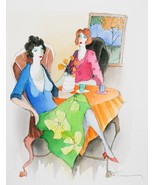 &quot;At the Café No. 3&quot; by Isaac Tarkay Watercolor on Paper 17 x 12.75 w/ CoA - $9,174.58