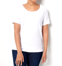 Joan Rivers Cotton Blend Knit Top with Back Button Detail- WHITE, LARGE - £17.01 GBP