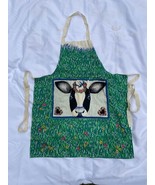 Handmade Pattern Black and White Cow Full Apron Green Grass Flowers Country - £14.54 GBP