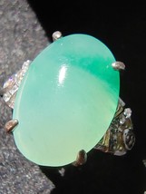 Icy Ice Green with Flower 100% Natural Burma Jadeite Jade Ring #Type A Jadeite# - £879.52 GBP