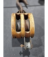 Large Vintage Pulley Wooden Block With Hook Double Pulley - Antique Tool - $672.36 MXN