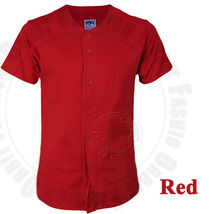 T Shirts Baseball Jersey Uniform Plain Short Sleeve Button Team Sports Red - £20.43 GBP