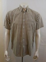 Haggar Beige Striped Short Sleeve Pocket Cotton Men&#39;s Button Up Shirt Size Small - £9.60 GBP