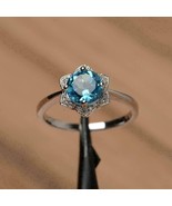 14k White Gold Plated 2 CT Pear Lab-Created London Blue Topaz Floral Hal... - £51.76 GBP