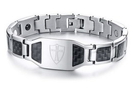 Stylish Carbon Fiber Knights Templar Shield Bio Energy Bracelets for Men Cross F - £28.06 GBP