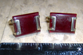 Red and Gold Color Vintage Rectangle toggle Cufflinks 1960s - £95.13 GBP