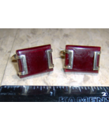 Red and Gold Color Vintage Rectangle toggle Cufflinks 1960s - $175.27 CAD