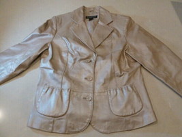 Dialogue Womans 100% Leather Jacket Sz Medium Fully Lined Champagne Taupe ? - £24.90 GBP