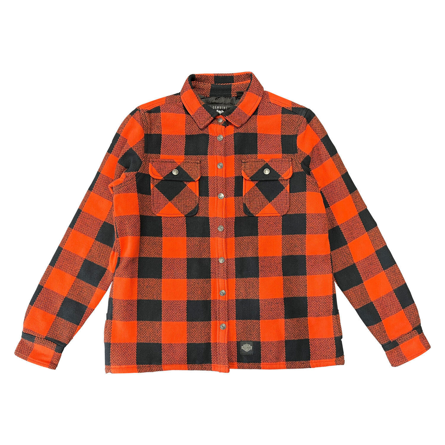 Harley-Davidson Women's Orange Plaid Shirt Jacket Vintage Quilted Lining (S23)