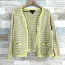 Lands End Drifter Stripe Cardigan Sweater Yellow Beige Chunky Knit Womens Large - £15.52 GBP
