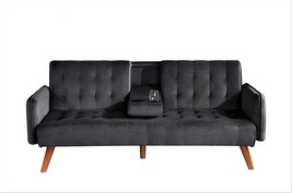 Container Furniture Direct Cricklade Velvet Uphostered Convertible Sofa, Black - £270.22 GBP