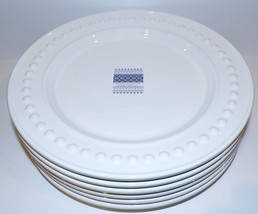 NWT DELMAR FAPOR SET OF 6 PORTUGAL WHITE RAISED DOTS 11 3/8&quot; DINNER PLATES - £104.21 GBP