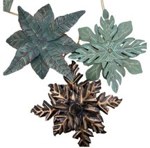 Midwest cbk Tin Leaf Floral Christmas Ornament Set of 3 nwt 6.75 inch - £14.60 GBP