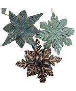 Midwest cbk Tin Leaf Floral Christmas Ornament Set of 3 nwt 6.75 inch - £14.74 GBP