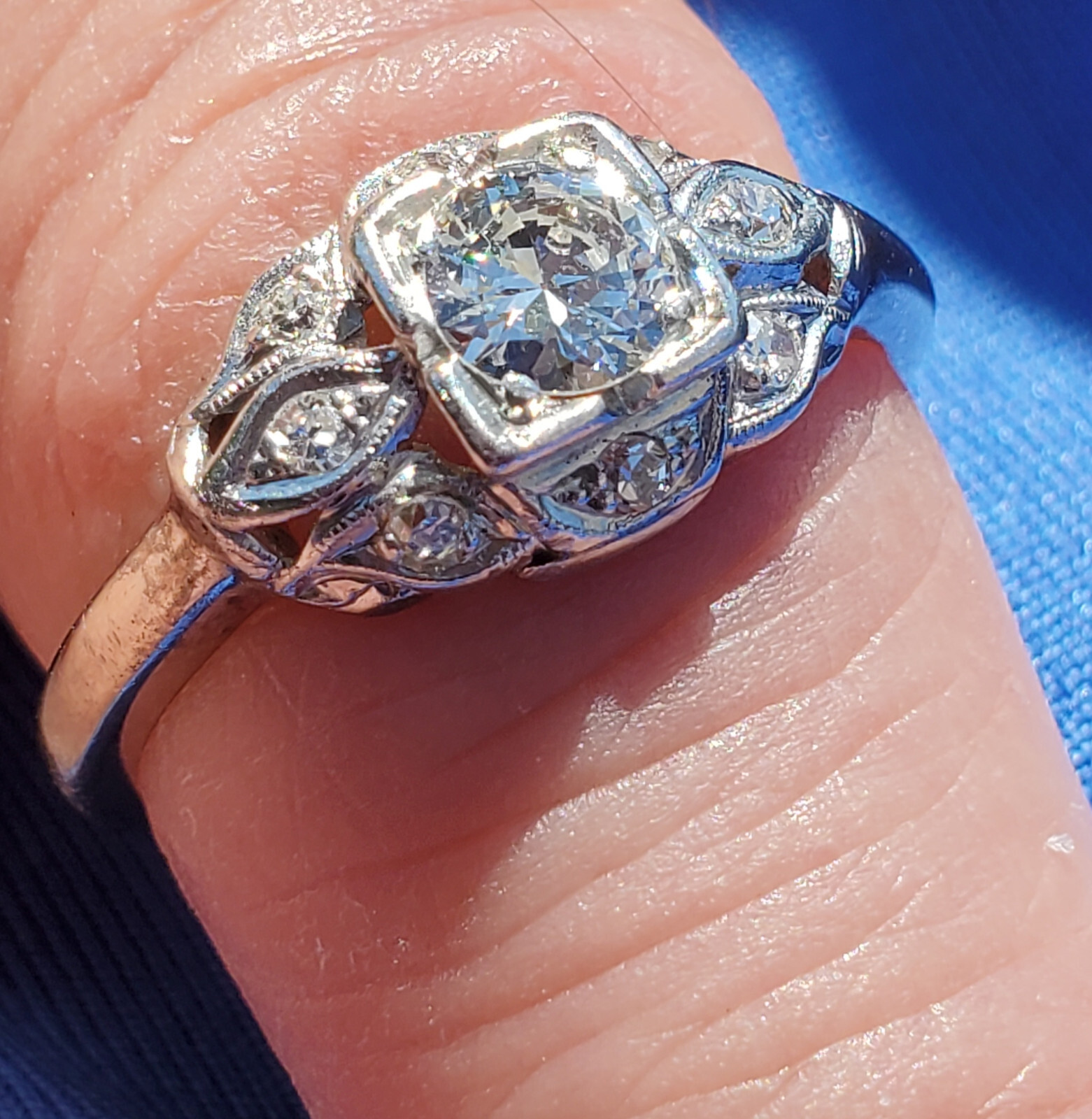 Earth mined Diamond Deco Engagement Ring 0.70 carat Antique Platinum Solitaire Item image 9