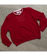 Cute double collar red floral pullover crewneck fleece sweater PL - $40.00