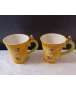 Pier 1 Imports Bumble Bee / Honey Bee Coffee Mug Flowers Yellow Hand Pai... - €10,31 EUR
