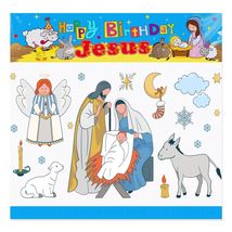 Outus Happy Birthday Jesus Banner Backdrop Christmas Nativity 6x6 ft - $3.98