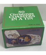 Vtg Christmas Coasters In A Tin 50 Ct Paper Disposable Lined Rocking Hor... - £6.00 GBP