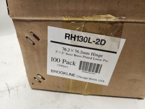 Case of 50 Pair of 3&quot;x3&quot; Brookline Brass Plated- Butt / Utility Hinges W... - $149.99