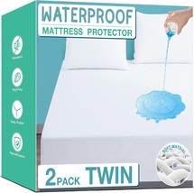 Twin Mattress Protector Waterproof, 2 Pack Noiseless, Breathable, and, White - £37.56 GBP