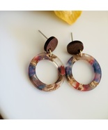 Acetate resin arch earrings with wood post, fall colors, stainless steel... - £10.98 GBP