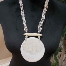 Womens Faux MOP Gong Asian Art Glass Enamel Multistrand Bead Pendant Necklace - £28.04 GBP