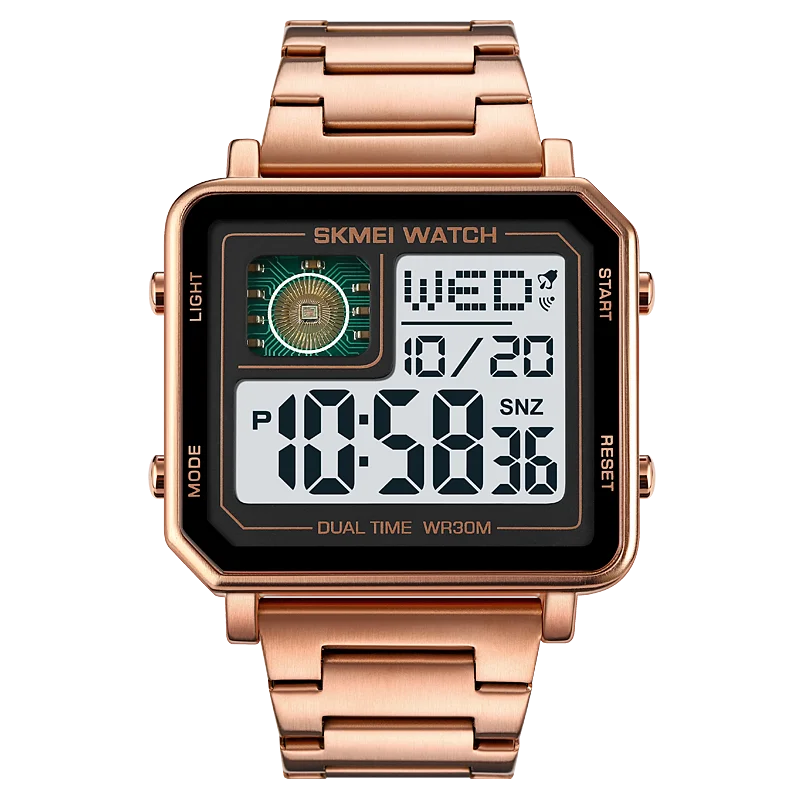 2 Time Back Light Digital Sport Watches Mens Countdown Timer Full Steel Wristwat - £30.11 GBP
