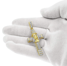 0.50 cttw Diamond Cross Jesus Head Pendant Mens Charm 10k Yellow Gold 2.2 inch - £963.67 GBP