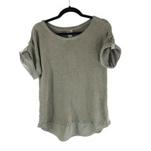 Chicos Zenergy Womens Woven-Trim Sweater Shirttail Hem Metallic Green M - £4.66 GBP