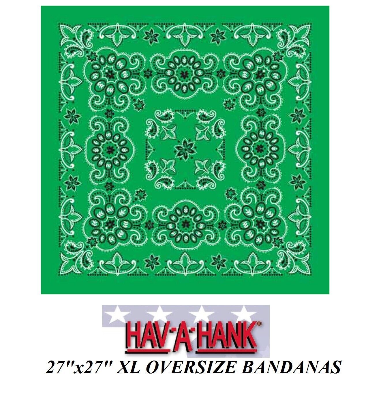 Hav-A-Hank XL BIG SIZE GREEN PAISLEY 27x27&quot; BANDANNA Head Wrap Face Mask... - $6.99