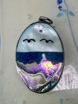 Seascape pendant seagulls ocean turquoise chips sky abalone Alpaca Mexico - $64.35