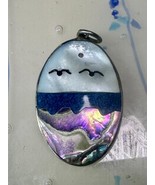 Seascape pendant seagulls ocean turquoise chips sky abalone Alpaca Mexico - £50.20 GBP