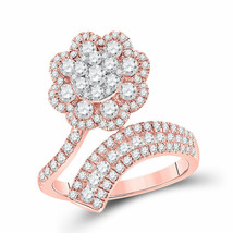 14kt Rose Gold Womens Round Diamond Bypass Flower Cluster Ring 1-1/2 Cttw - £1,288.86 GBP