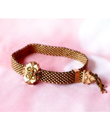 1870s Gold Filled Bracelet Mesh Slide Style Adjustable Pearl in Center O... - £167.27 GBP