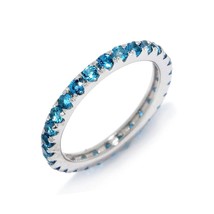 Created 1Ct Round Cut London Blue Topaz Full Eternity Wedding Ring in 925 Silver - £84.16 GBP
