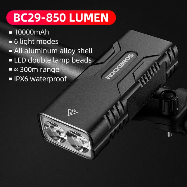 BROS Bicycle Light 850 Lumen Bike Flashlight 10000 mAh Bicycle Headlight USB Rec - £108.42 GBP