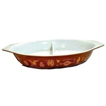 Pyrex Vintage Early American Divided Casserole Dish Gold On Brown 1.5 Quart - $23.60