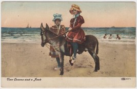 Vintage Divided Back Postcard Two Queens and a Jack Jackass Donkey Riding Beach - £2.35 GBP