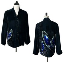 Chico&#39;s Velvet Jacket Butterfly Pattern Anniversary Collection Women Size 1 M - £38.89 GBP