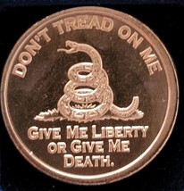 Dont Tread On Me Give Me Liberty 1 AVDP Oz .999 Pure Copper Round BU Tub... - $26.88