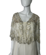 Vintage Jack Bryan Dress Ivory Full Length Pleated Chiffon Beaded Top Go... - £95.28 GBP