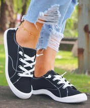 Paotmbu Women Size 6, Lace-Up Low Top Sneaker, Black - $13.99